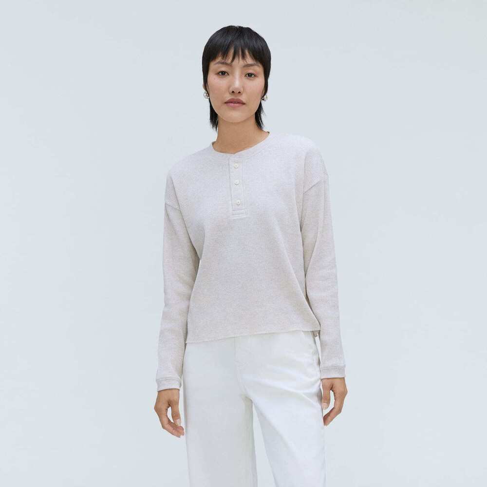 Everlane The Organic Cotton Waffle Henley Tan Base - Size M